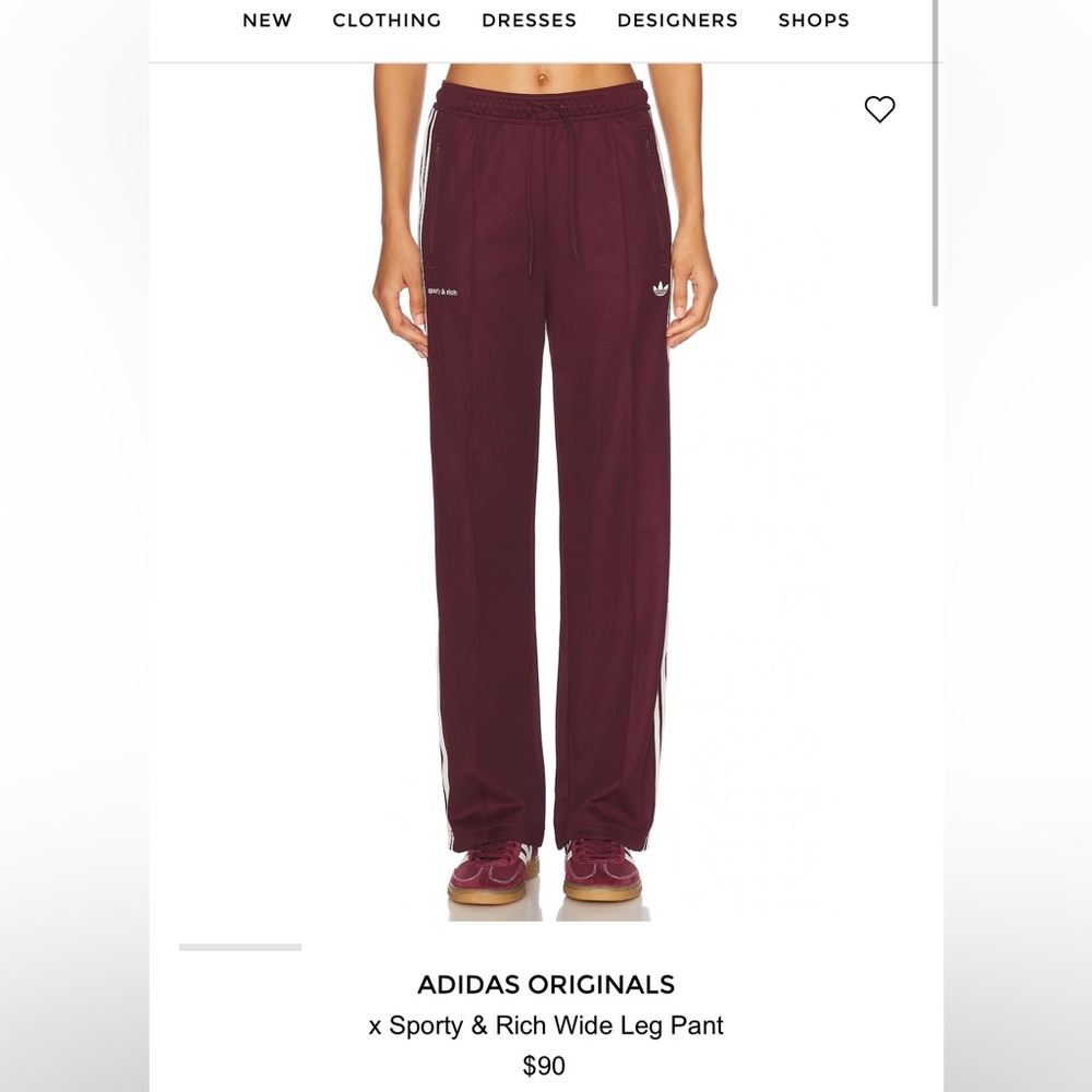 NWT Adidas Originals x sporty & rich Burgundy Track Pants size small